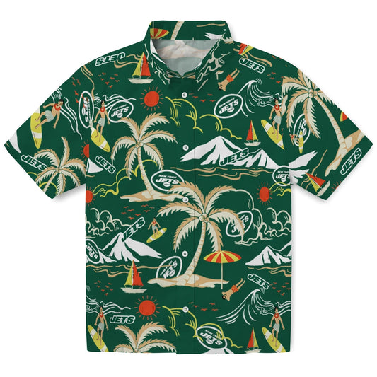New York Jets Hawaiian Shirt - Palm Tree Island | Moonbestprint