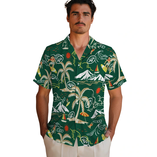 New York Jets Hawaiian Shirt - Palm Tree Island | Moonbestprint