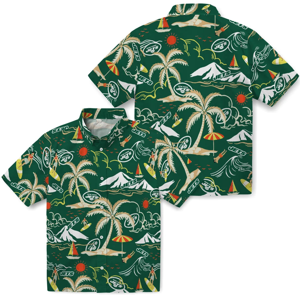 New York Jets Hawaiian Shirt - Palm Tree Island | Moonbestprint