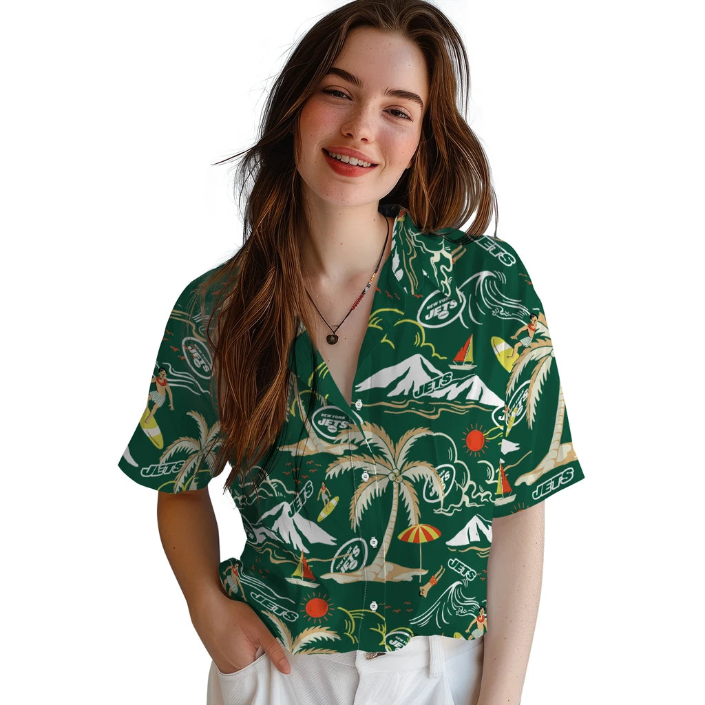 New York Jets Hawaiian Shirt - Palm Tree Island | Moonbestprint