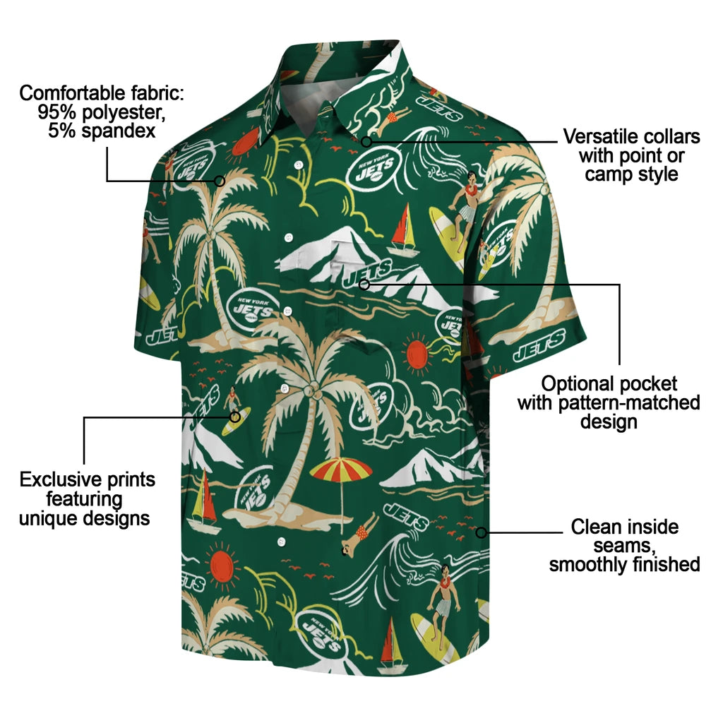 New York Jets Hawaiian Shirt - Palm Tree Island | Moonbestprint