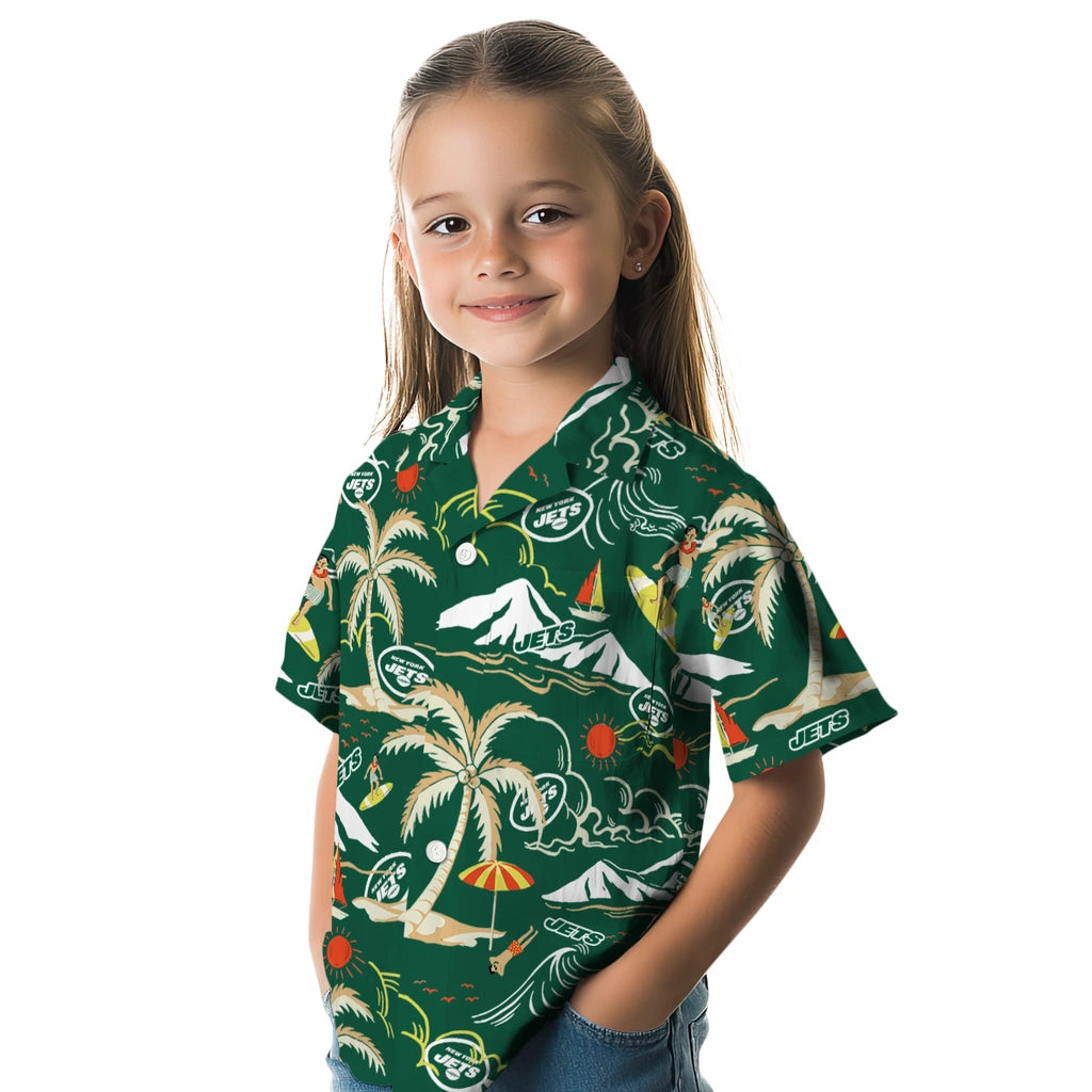 New York Jets Hawaiian Shirt - Palm Tree Island | Moonbestprint