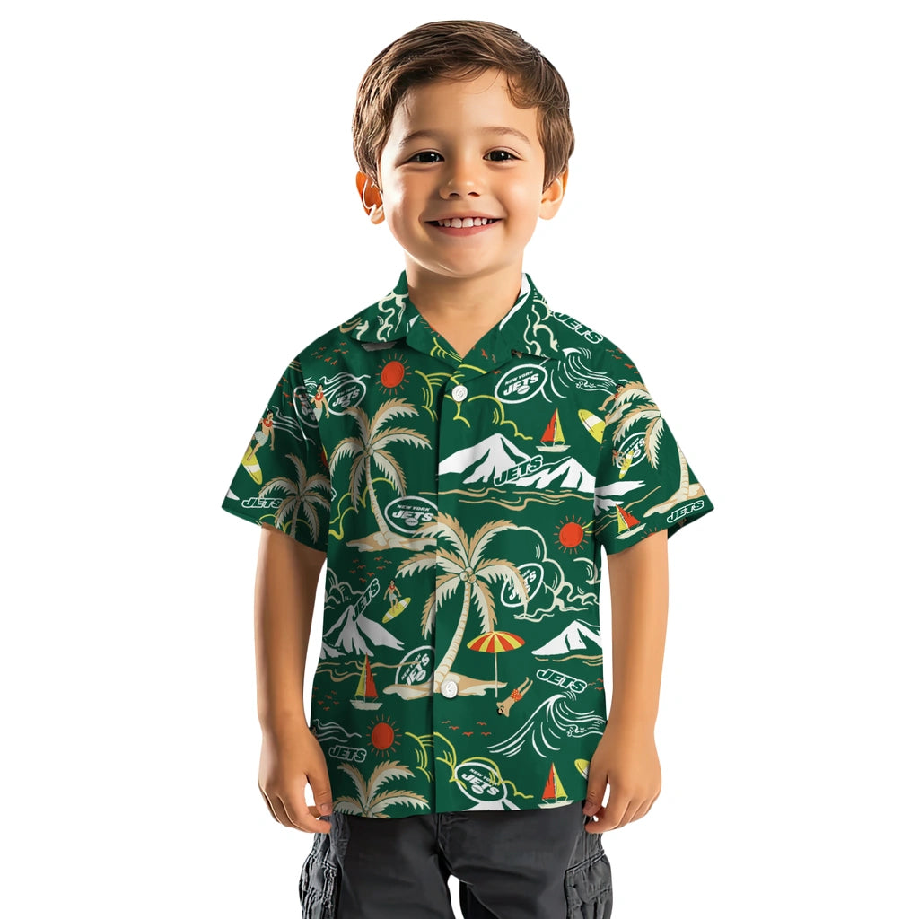 New York Jets Hawaiian Shirt - Palm Tree Island | Moonbestprint