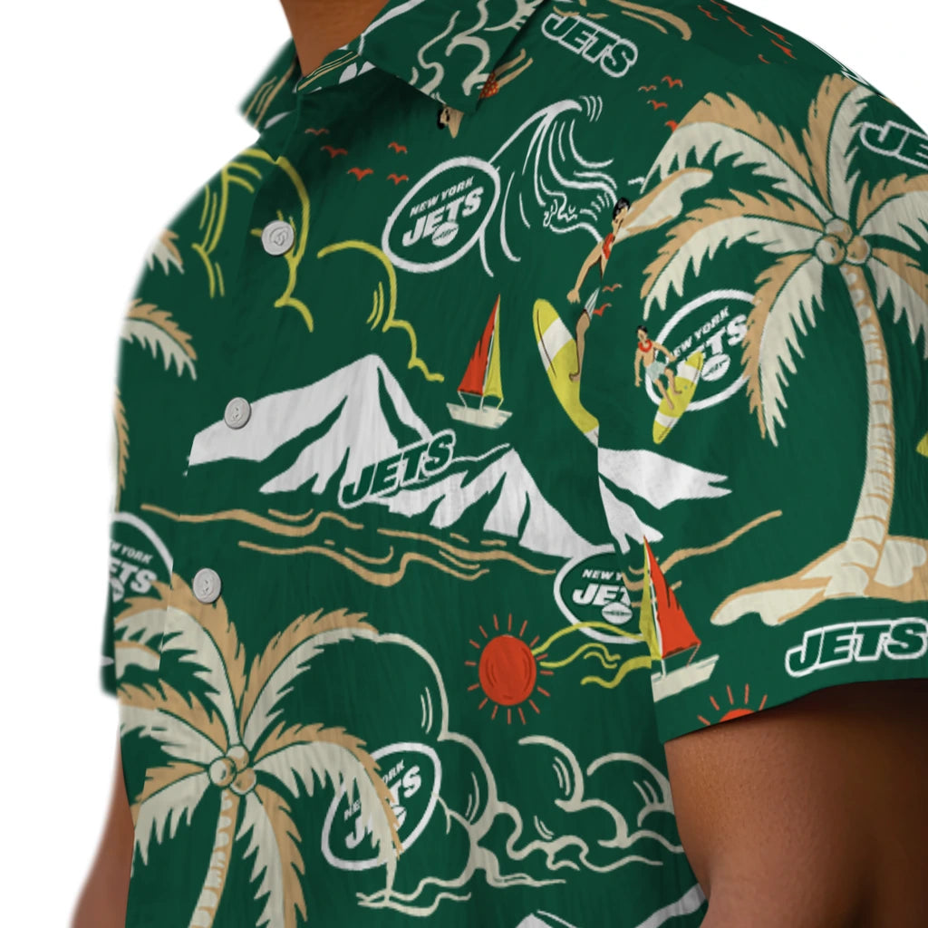 New York Jets Hawaiian Shirt - Palm Tree Island | Moonbestprint