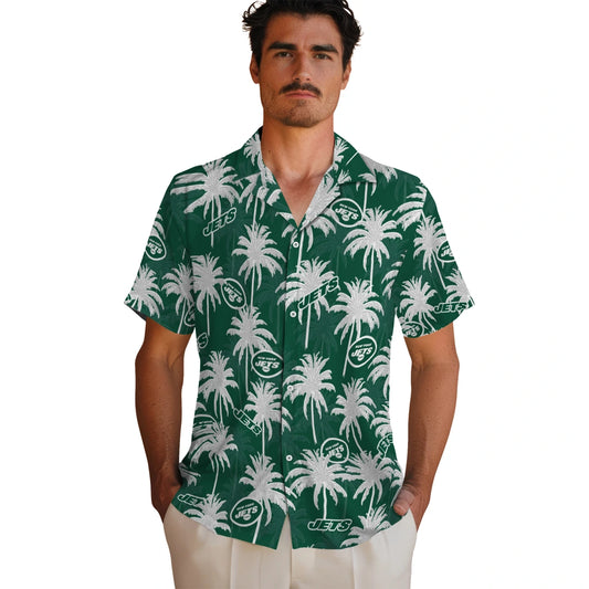 New York Jets Hawaiian Shirt - Palm Tree Motif | Moonbestprint