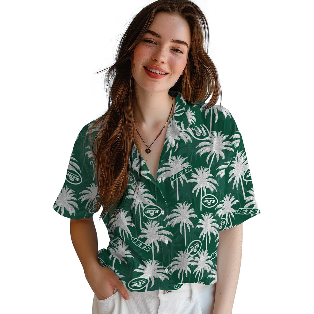 New York Jets Hawaiian Shirt - Palm Tree Motif | Moonbestprint