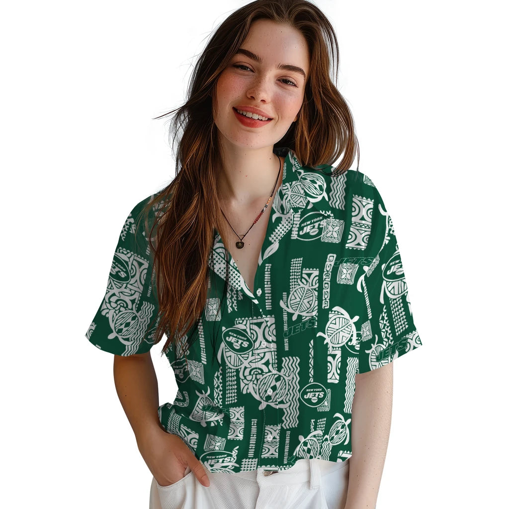 New York Jets Hawaiian Shirt - Turtle Lines | Moonbestprint