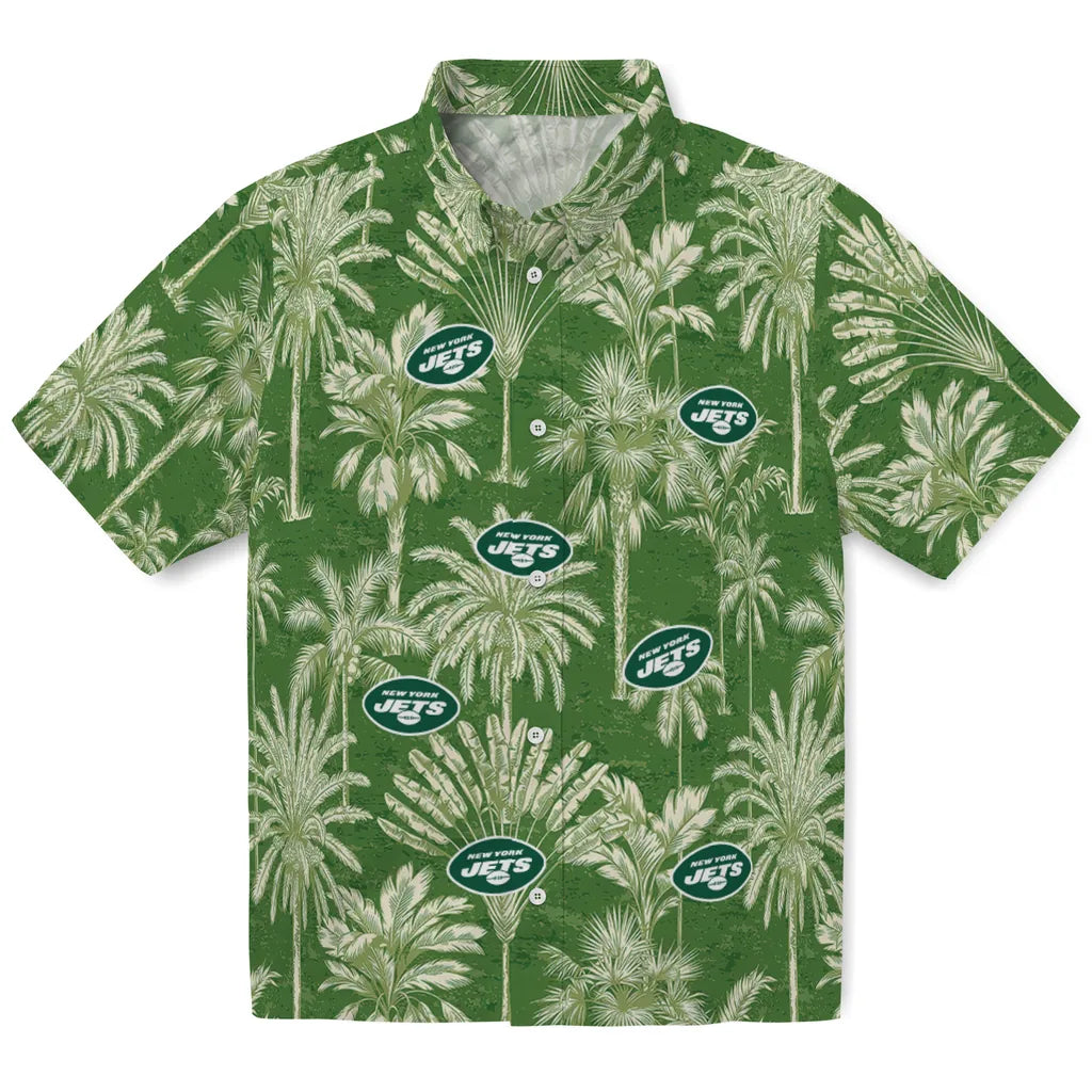 New York Jets Hawaiian Shirt - Vintage Palm Tree | Moonbestprint