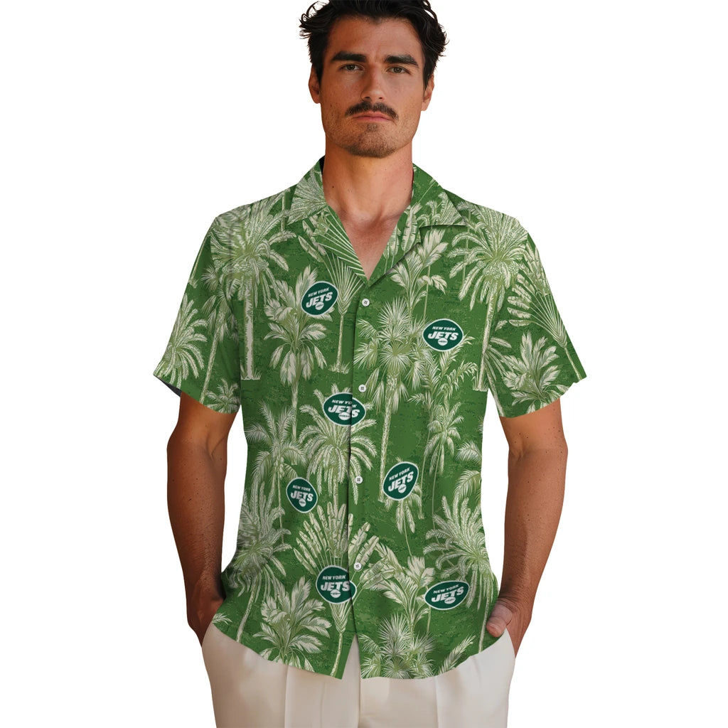 New York Jets Hawaiian Shirt - Vintage Palm Tree | Moonbestprint