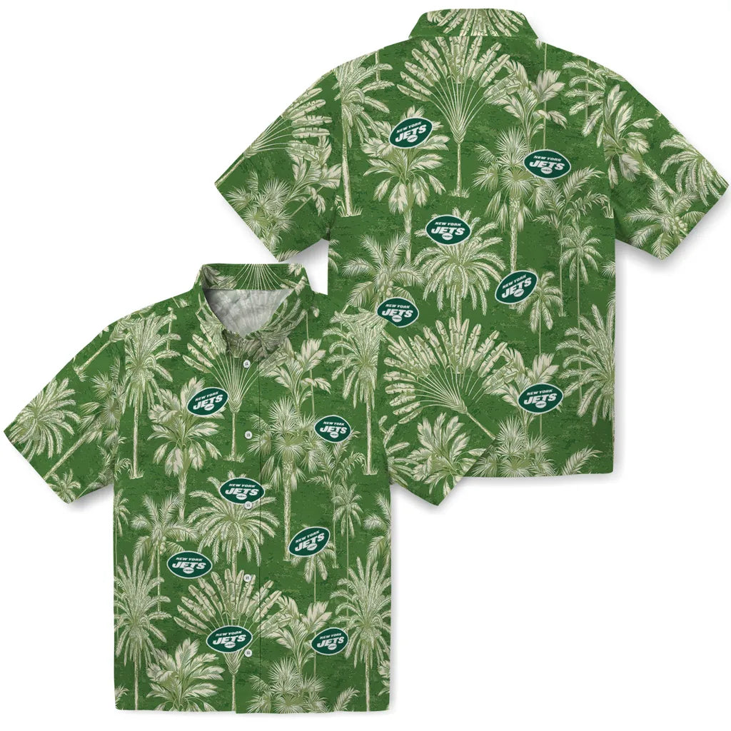New York Jets Hawaiian Shirt - Vintage Palm Tree | Moonbestprint