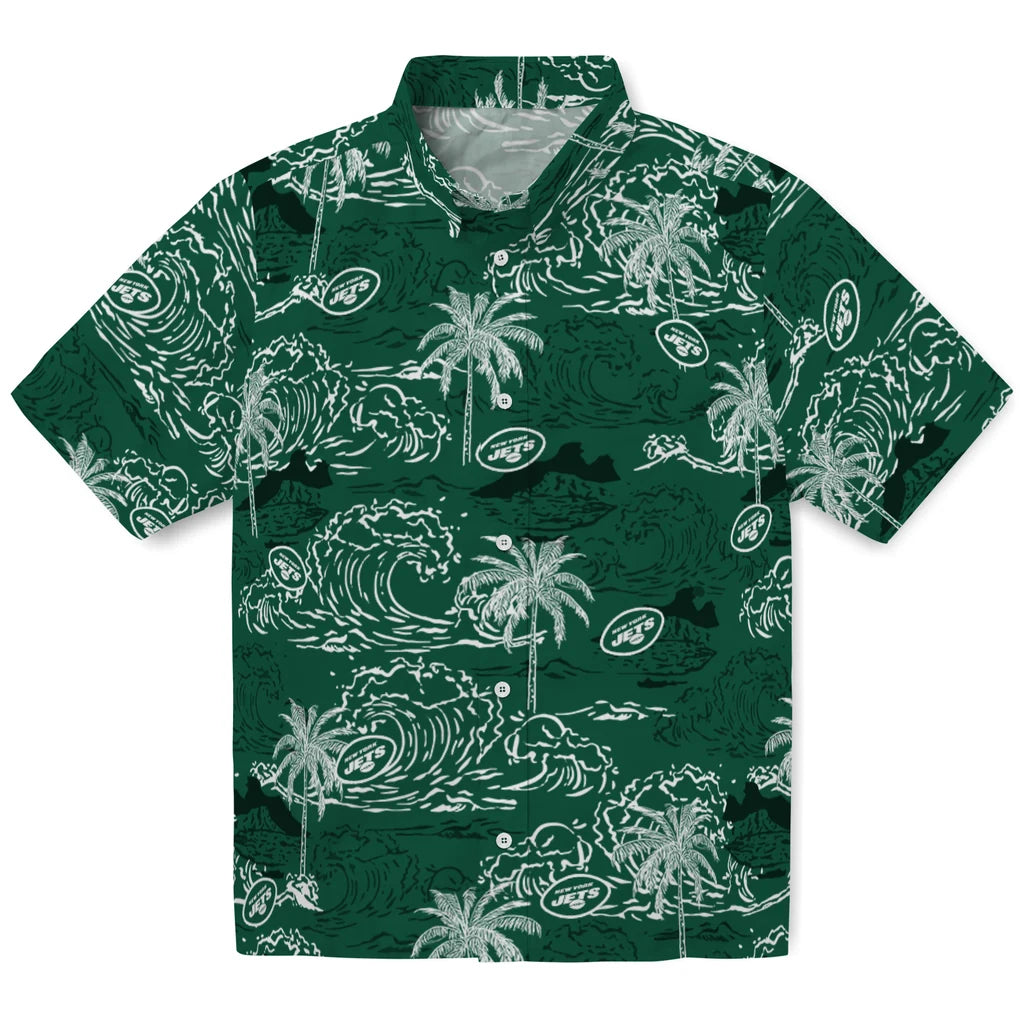 New York Jets Hawaiian Shirt - Wave Palm | Moonbestprint