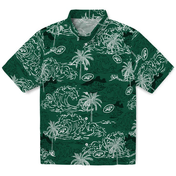 New York Jets Hawaiian Shirt - Wave Palm | Moonbestprint