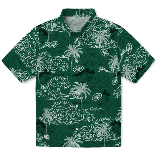 New York Jets Hawaiian Shirt - Wave Palm | Moonbestprint