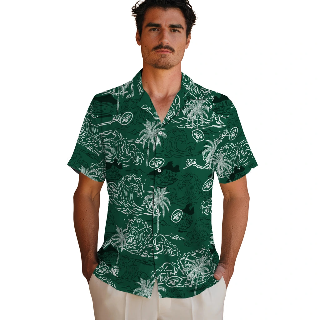New York Jets Hawaiian Shirt - Wave Palm | Moonbestprint