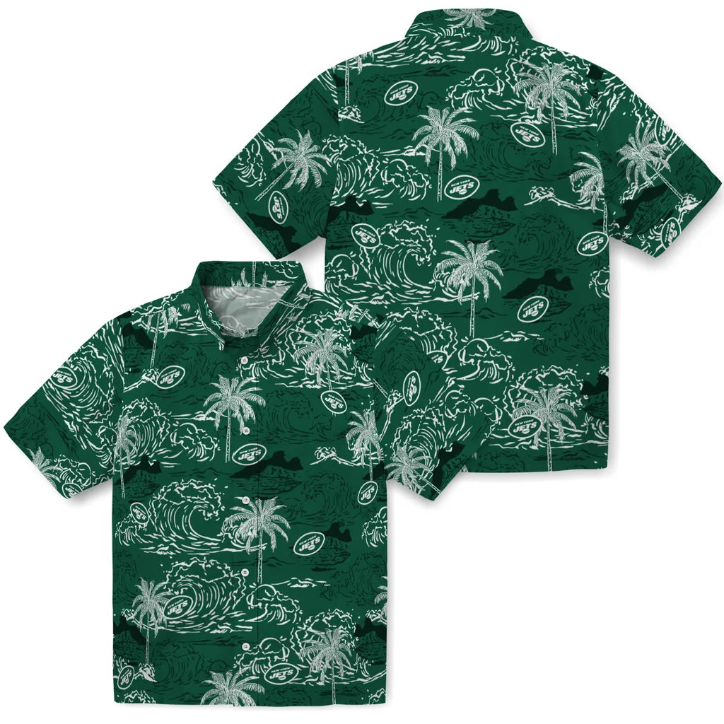 New York Jets Hawaiian Shirt - Wave Palm | Moonbestprint