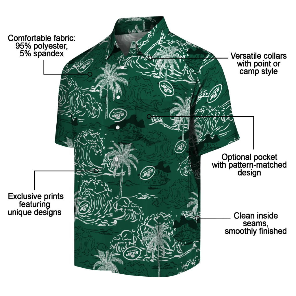 New York Jets Hawaiian Shirt - Wave Palm | Moonbestprint