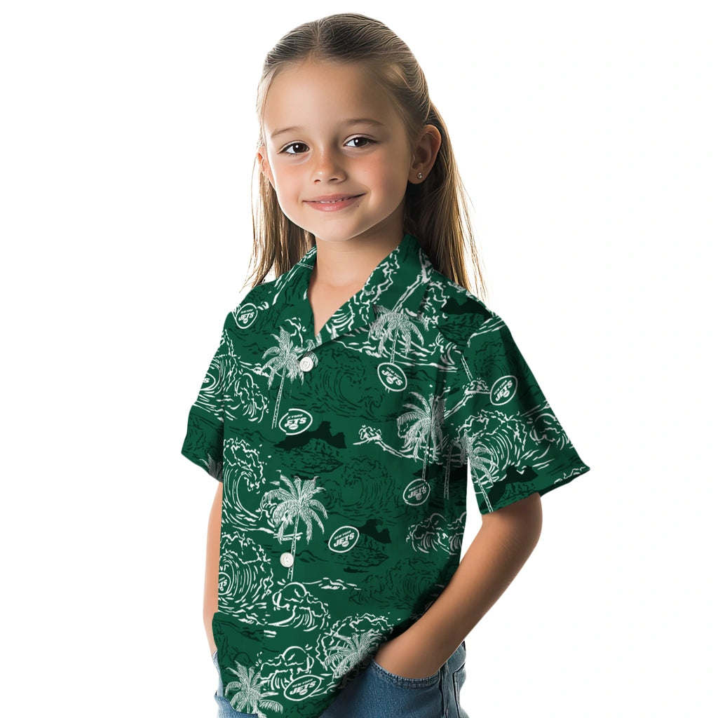 New York Jets Hawaiian Shirt - Wave Palm | Moonbestprint