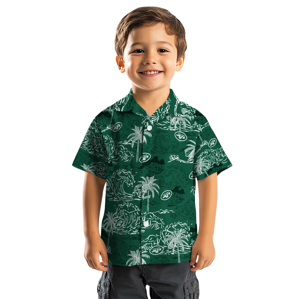 New York Jets Hawaiian Shirt - Wave Palm | Moonbestprint