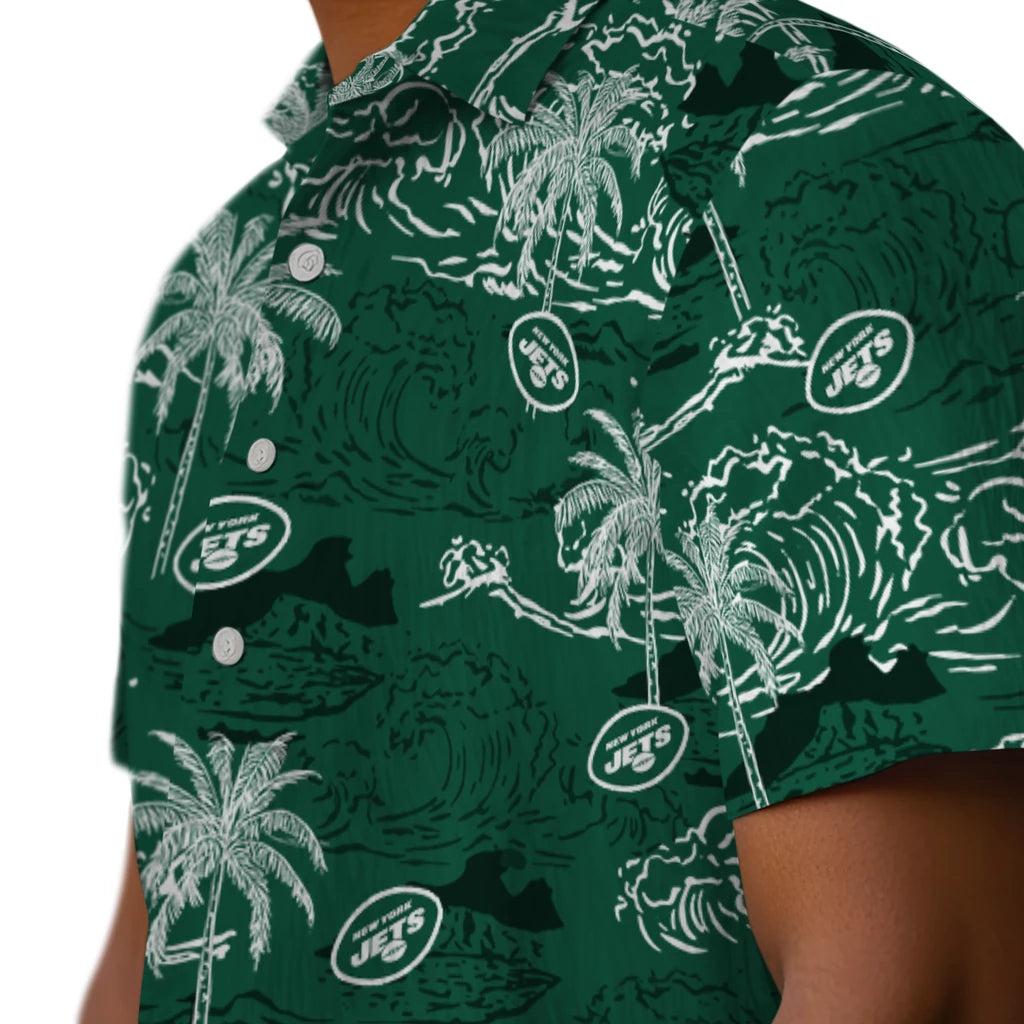 New York Jets Hawaiian Shirt - Wave Palm | Moonbestprint