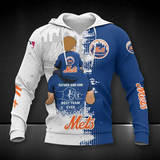 New York Mets Dad And Son MLB All Over Print Hoodie -Moonbestprint