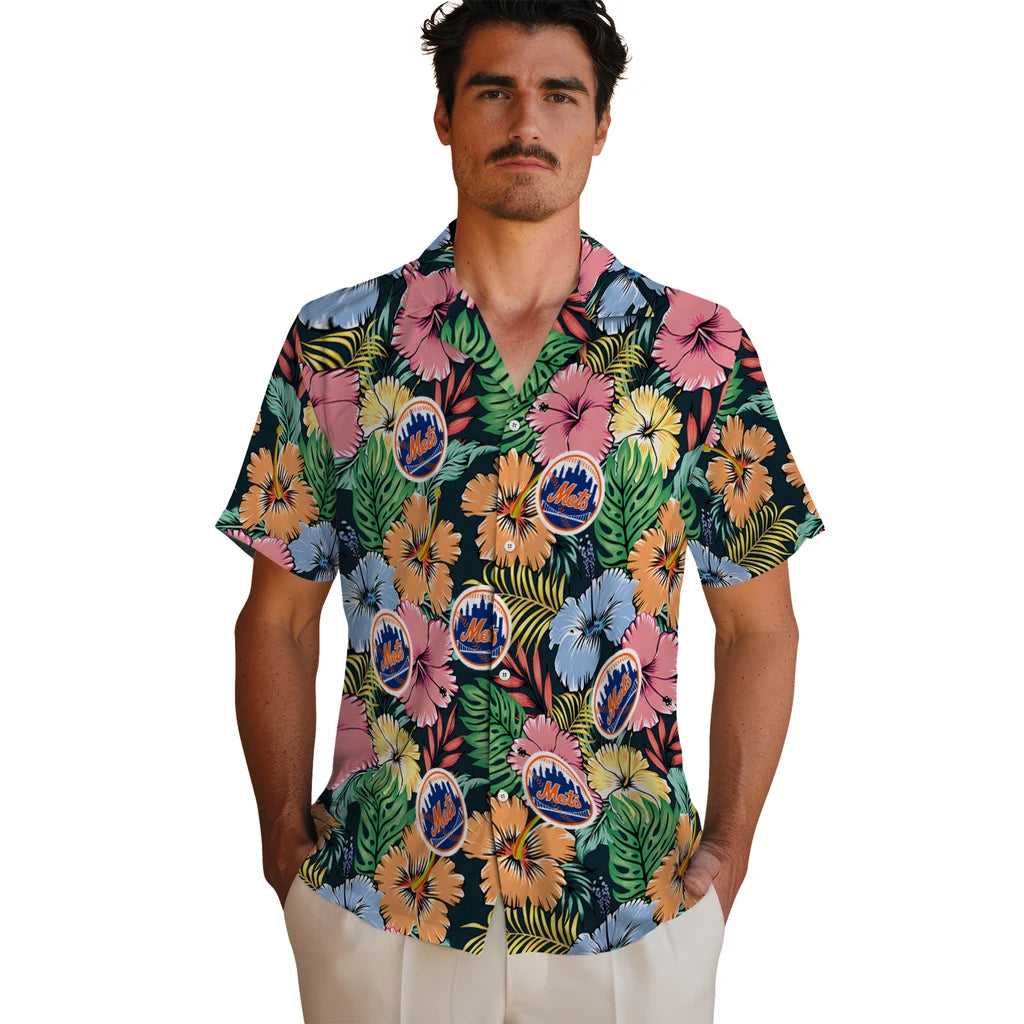 New York Mets Hawaiian Shirt - Brilliant Hibiscus Garden | Moonbestprint