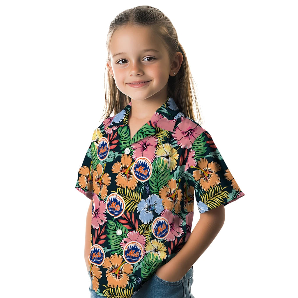 New York Mets Hawaiian Shirt - Brilliant Hibiscus Garden | Moonbestprint