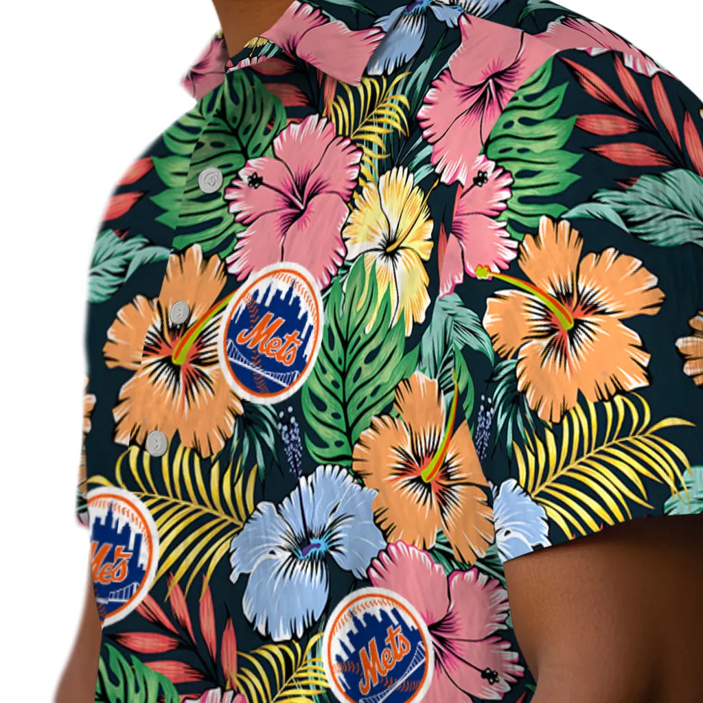 New York Mets Hawaiian Shirt - Brilliant Hibiscus Garden | Moonbestprint
