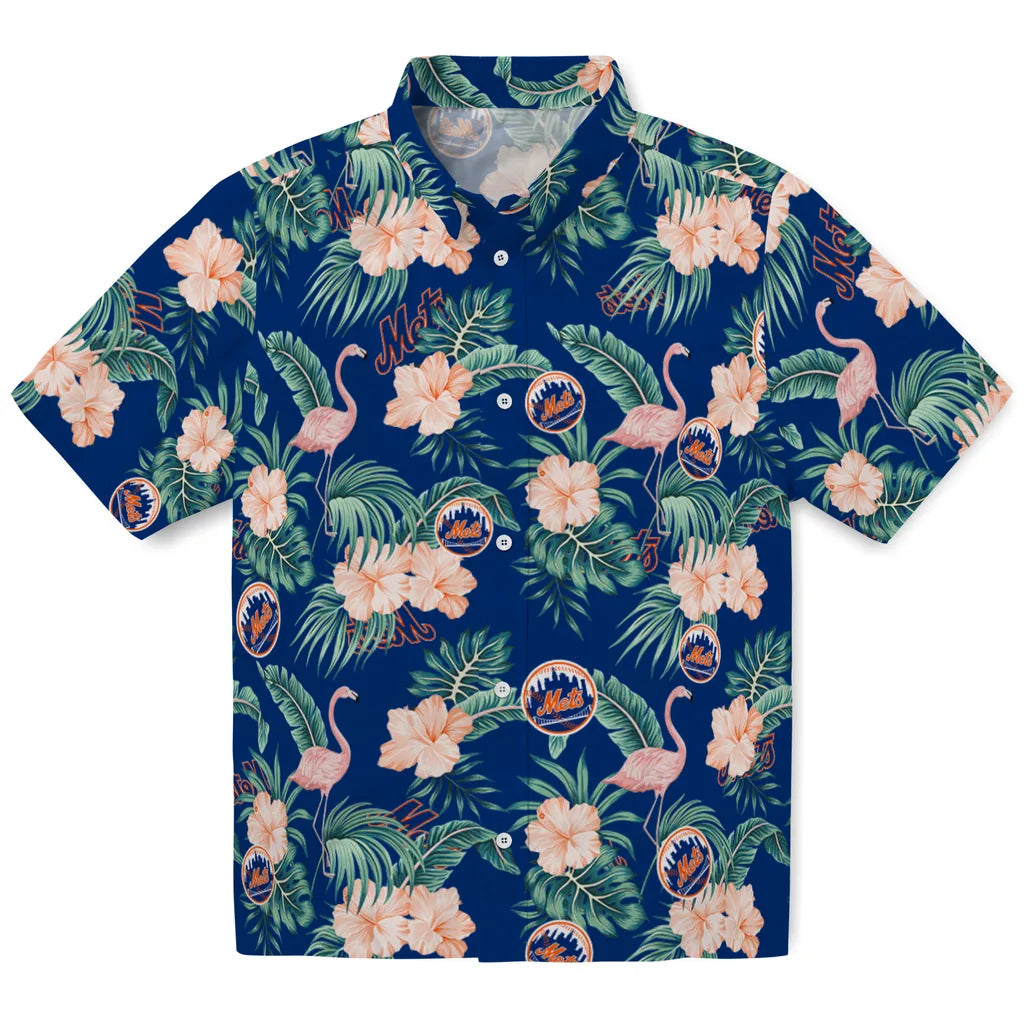 New York Mets Hawaiian Shirt - Flamingo and Hibiscus | Moonbestprint
