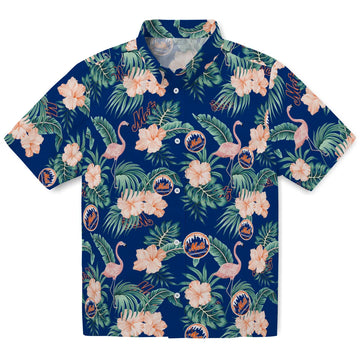 New York Mets Hawaiian Shirt - Flamingo and Hibiscus | Moonbestprint