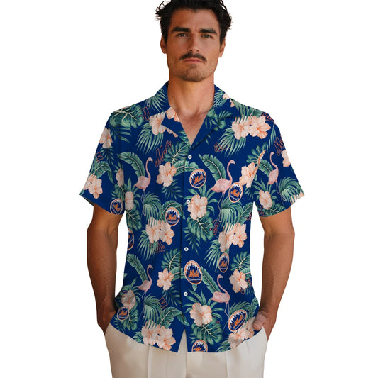 New York Mets Hawaiian Shirt - Flamingo and Hibiscus | Moonbestprint