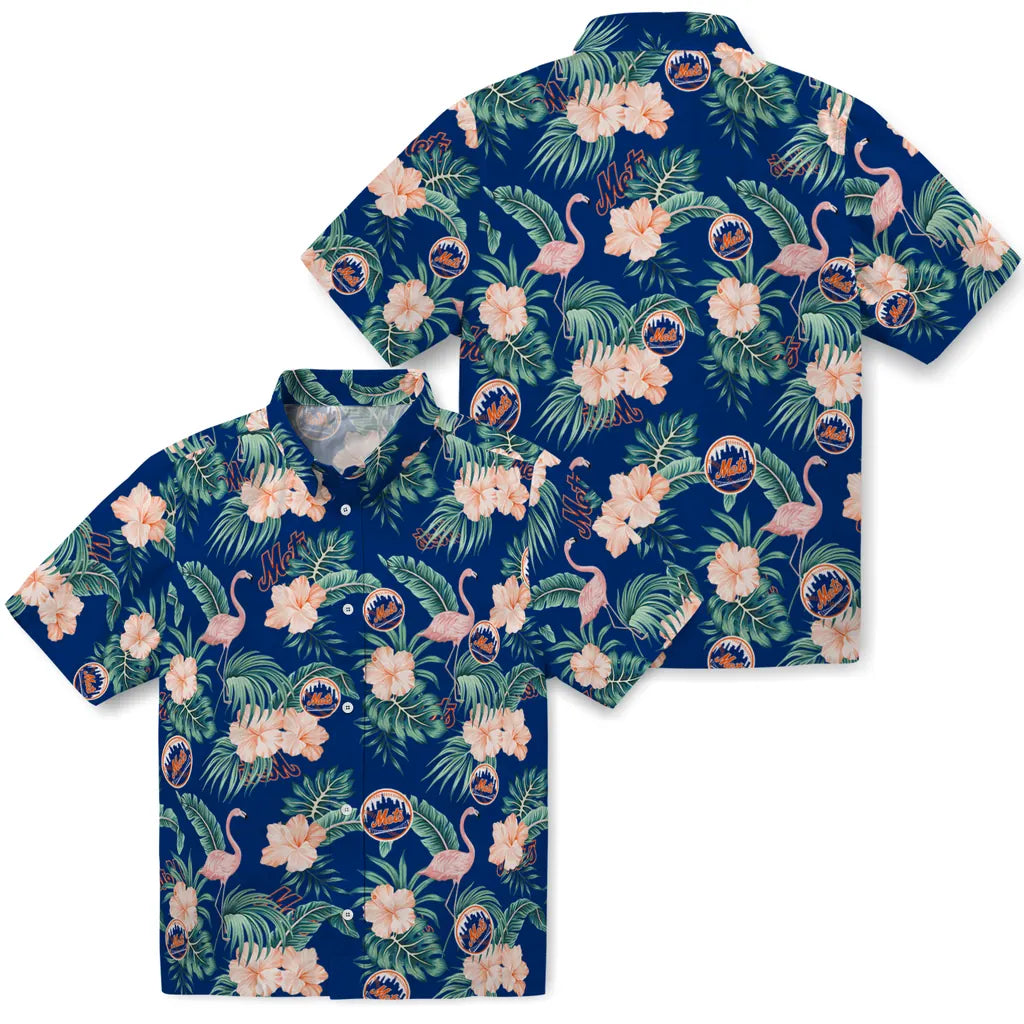 New York Mets Hawaiian Shirt - Flamingo and Hibiscus | Moonbestprint