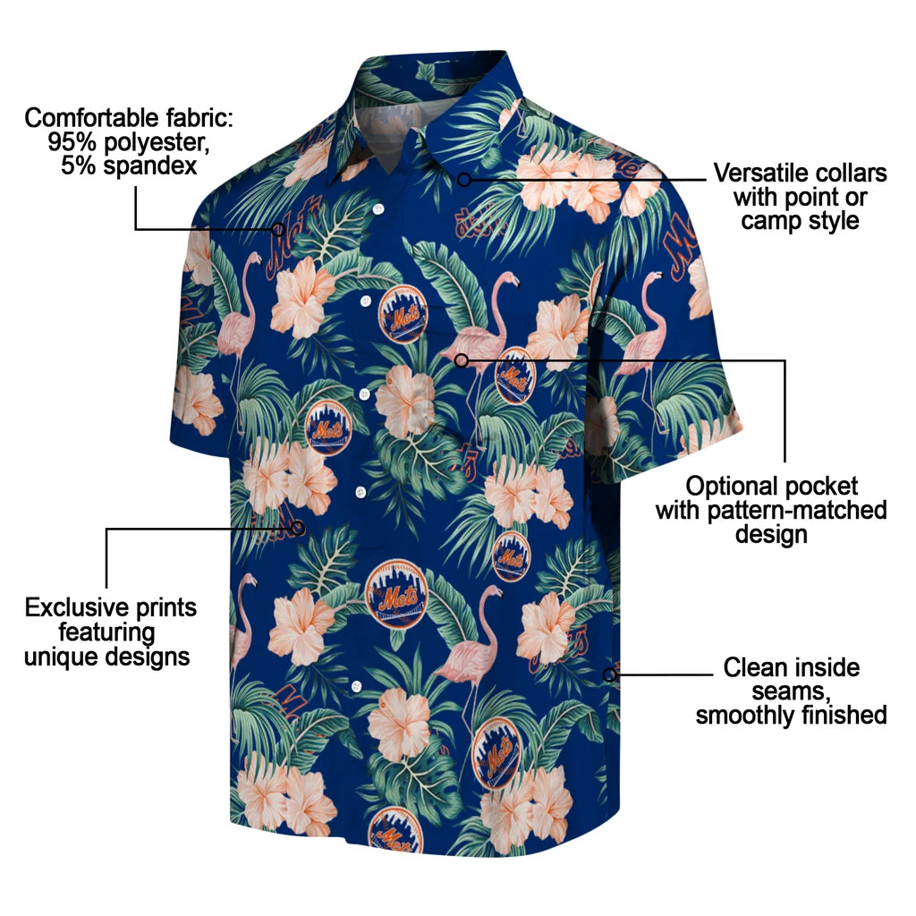 New York Mets Hawaiian Shirt - Flamingo and Hibiscus | Moonbestprint