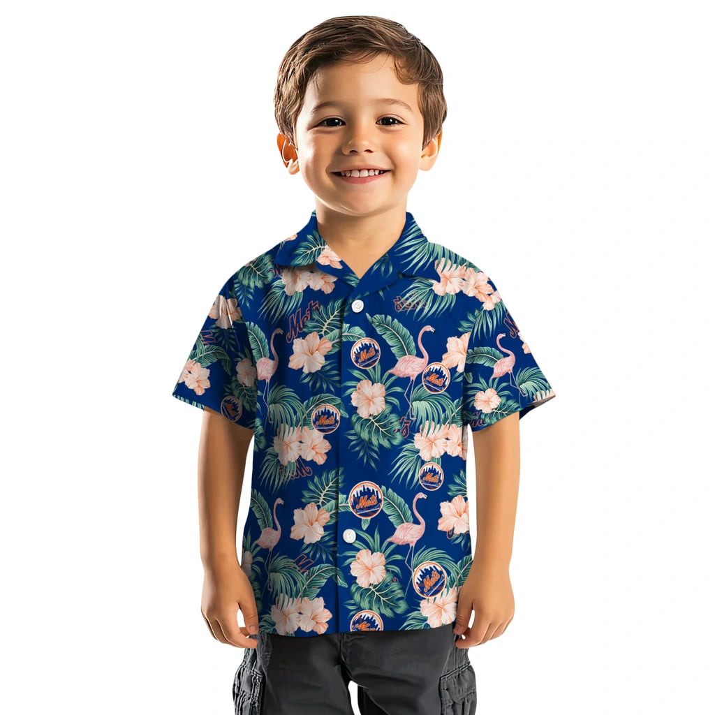 New York Mets Hawaiian Shirt - Flamingo and Hibiscus | Moonbestprint