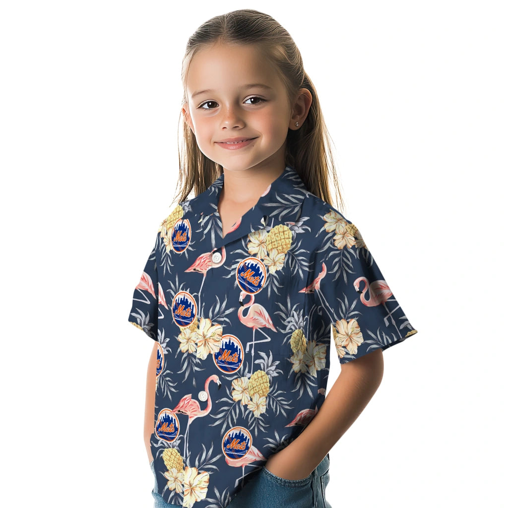 New York Mets Hawaiian Shirt - Flamingo Hibiscus | Moonbestprint