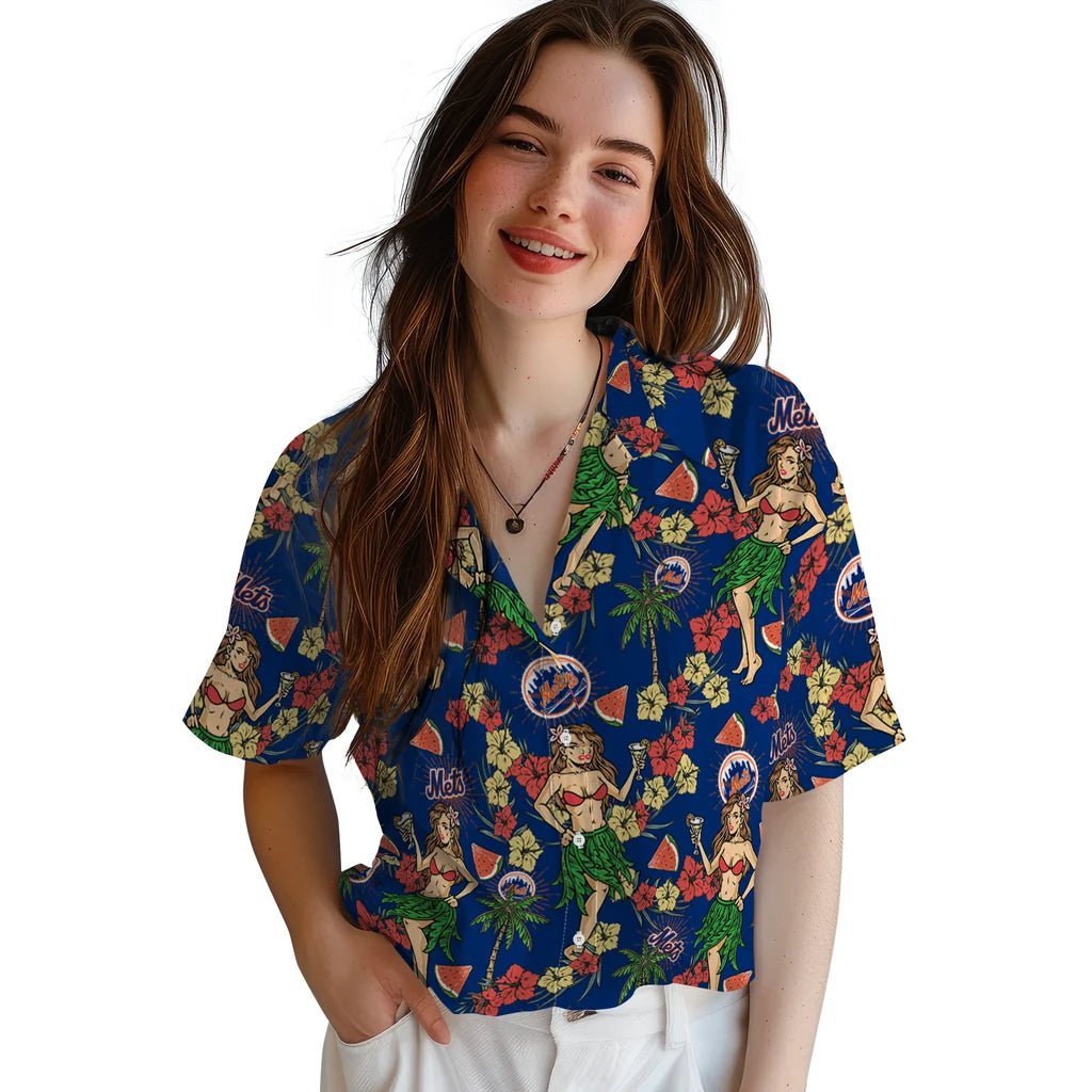 New York Mets Hawaiian Shirt - Hawaiian Girls Design | Moonbestprint
