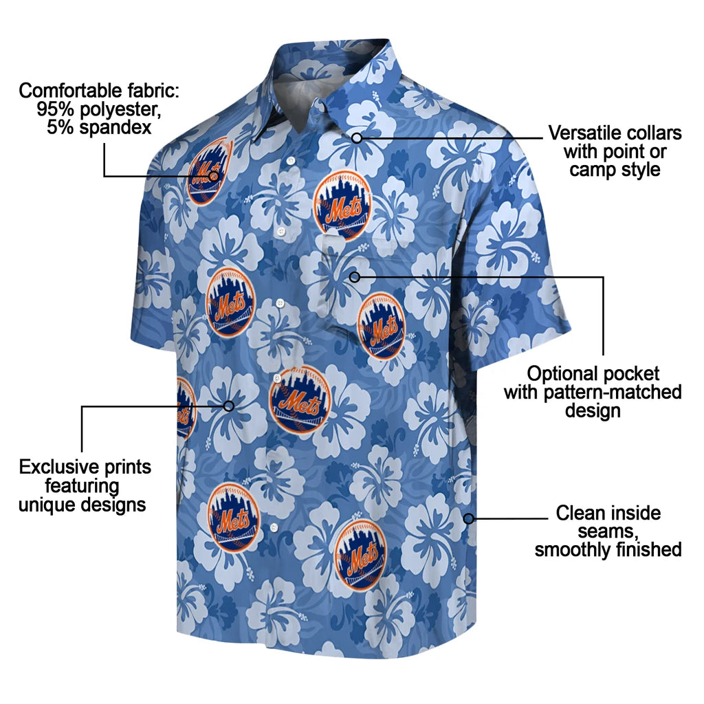 New York Mets Hawaiian Shirt - Hibiscus Cluster | Moonbestprint