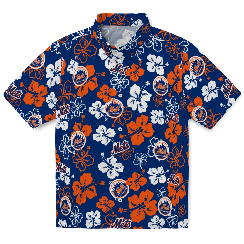 New York Mets Hawaiian Shirt - Hibiscus Flower Design | Moonbestprint