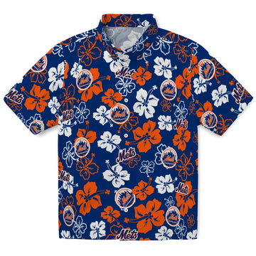 New York Mets Hawaiian Shirt - Hibiscus Flower Design | Moonbestprint