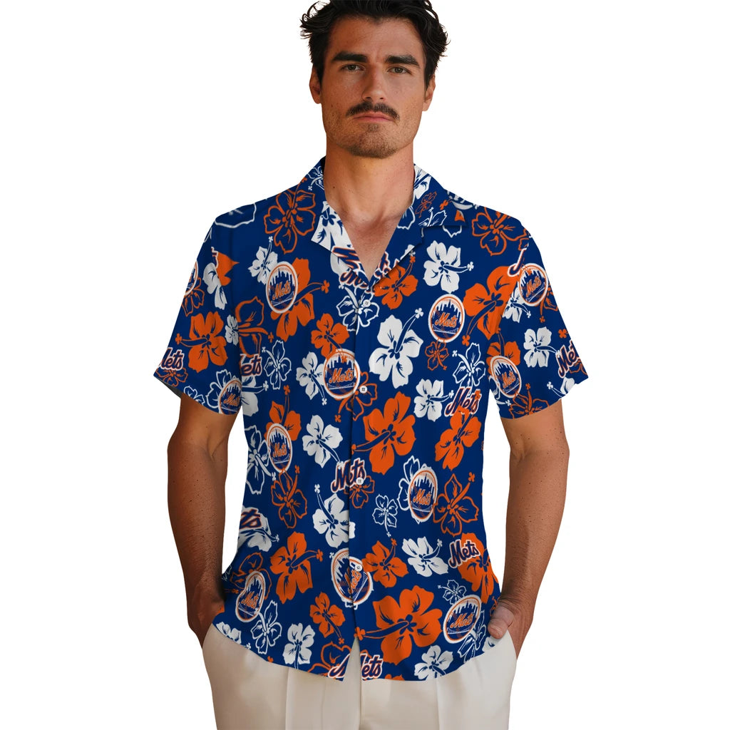 New York Mets Hawaiian Shirt - Hibiscus Flower Design | Moonbestprint