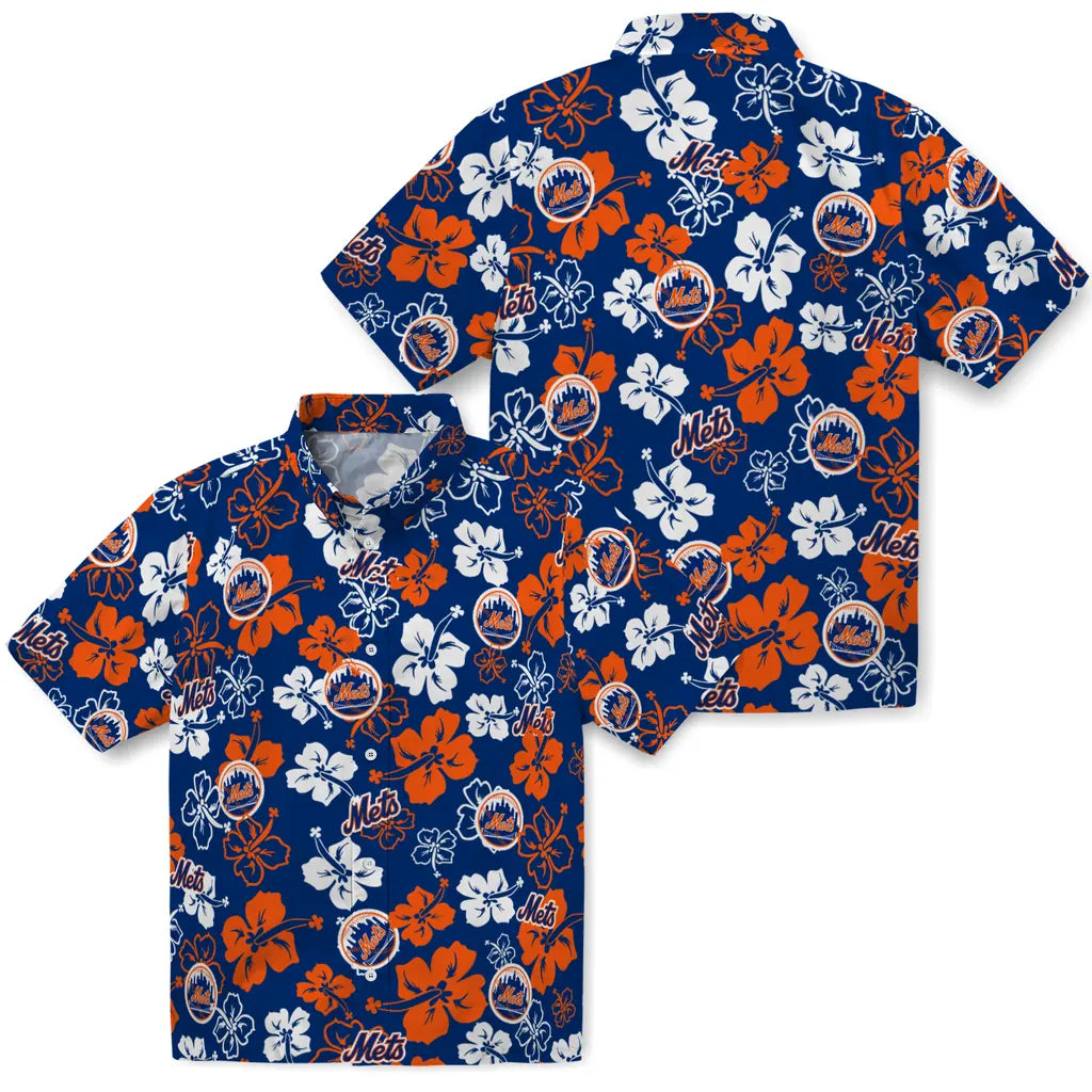 New York Mets Hawaiian Shirt - Hibiscus Flower Design | Moonbestprint