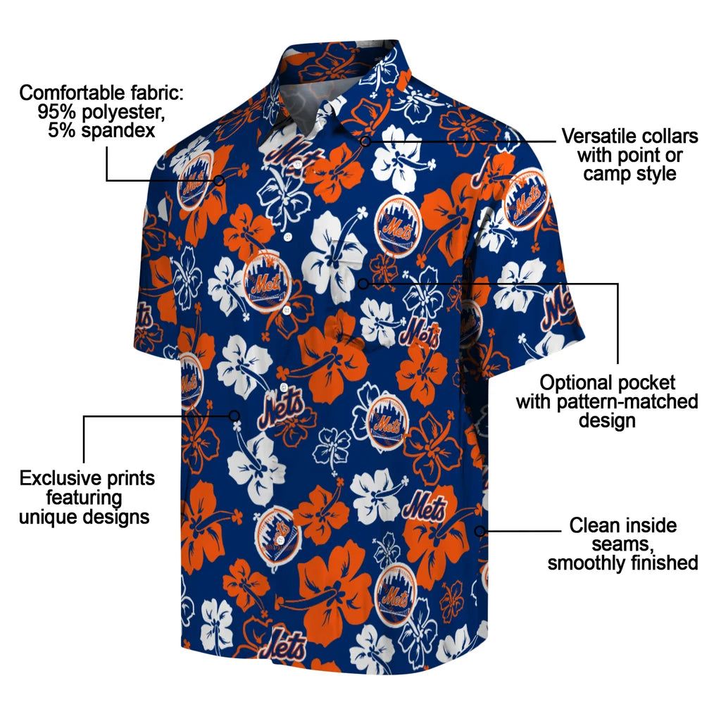 New York Mets Hawaiian Shirt - Hibiscus Flower Design | Moonbestprint