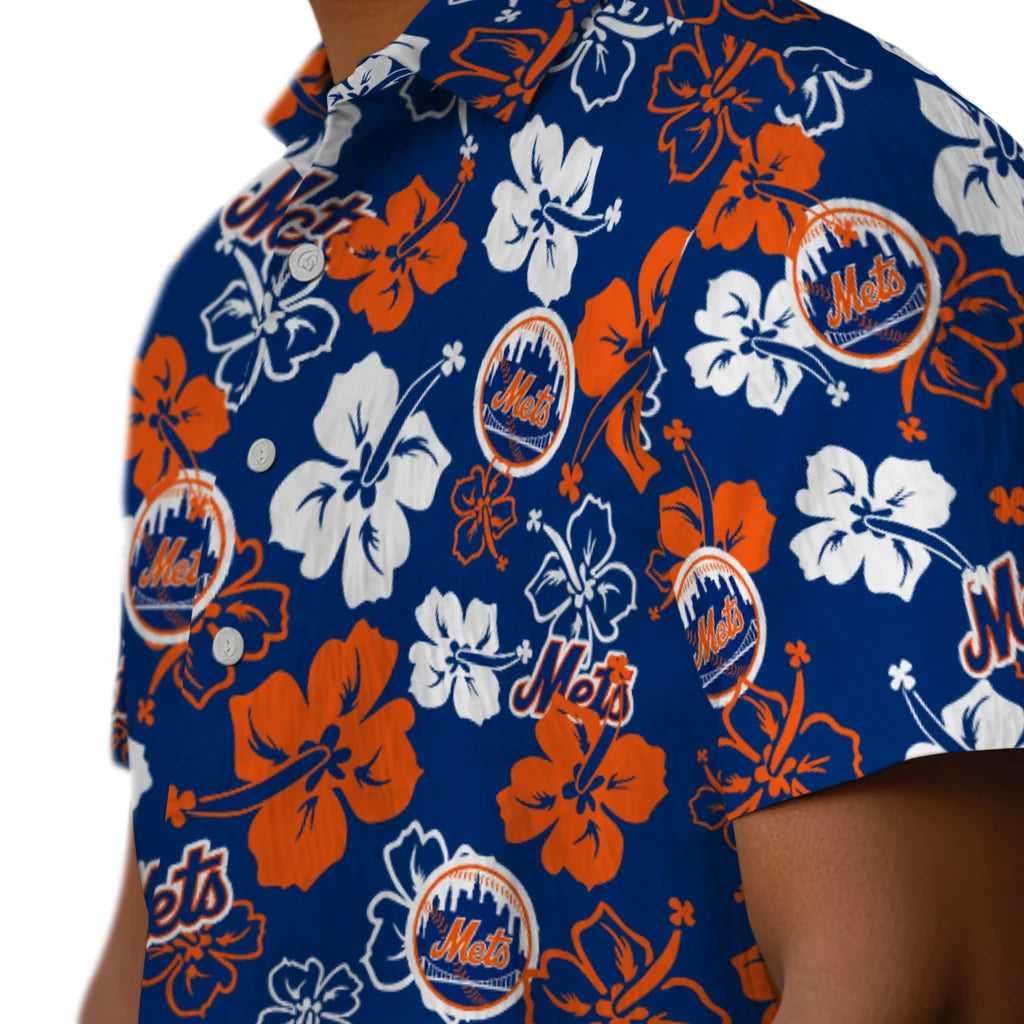 New York Mets Hawaiian Shirt - Hibiscus Flower Design | Moonbestprint