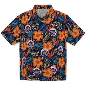 New York Mets Hawaiian Shirt - Hibiscus Foliage | Moonbestprint