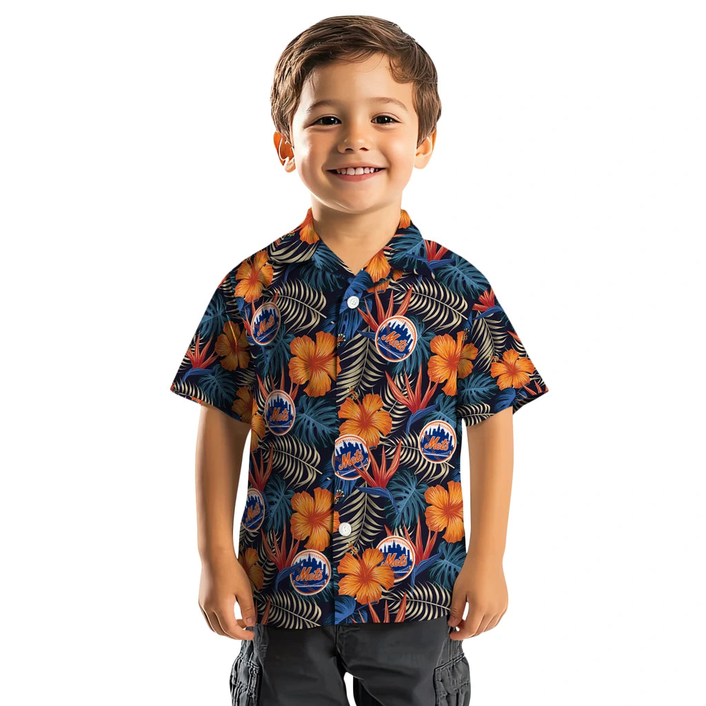 New York Mets Hawaiian Shirt - Hibiscus Foliage | Moonbestprint
