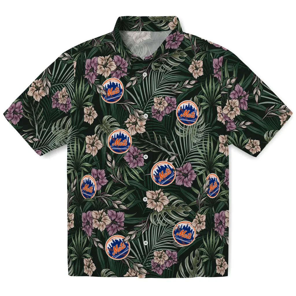 New York Mets Hawaiian Shirt - Hibiscus Leaves Pattern | Moonbestprint