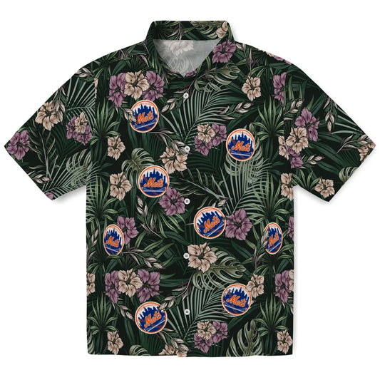 New York Mets Hawaiian Shirt - Hibiscus Leaves Pattern | Moonbestprint