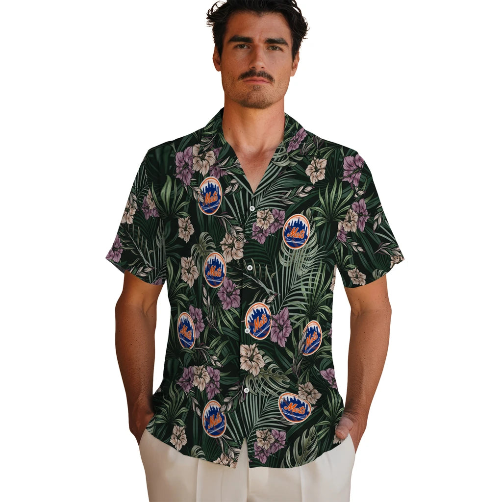 New York Mets Hawaiian Shirt - Hibiscus Leaves Pattern | Moonbestprint