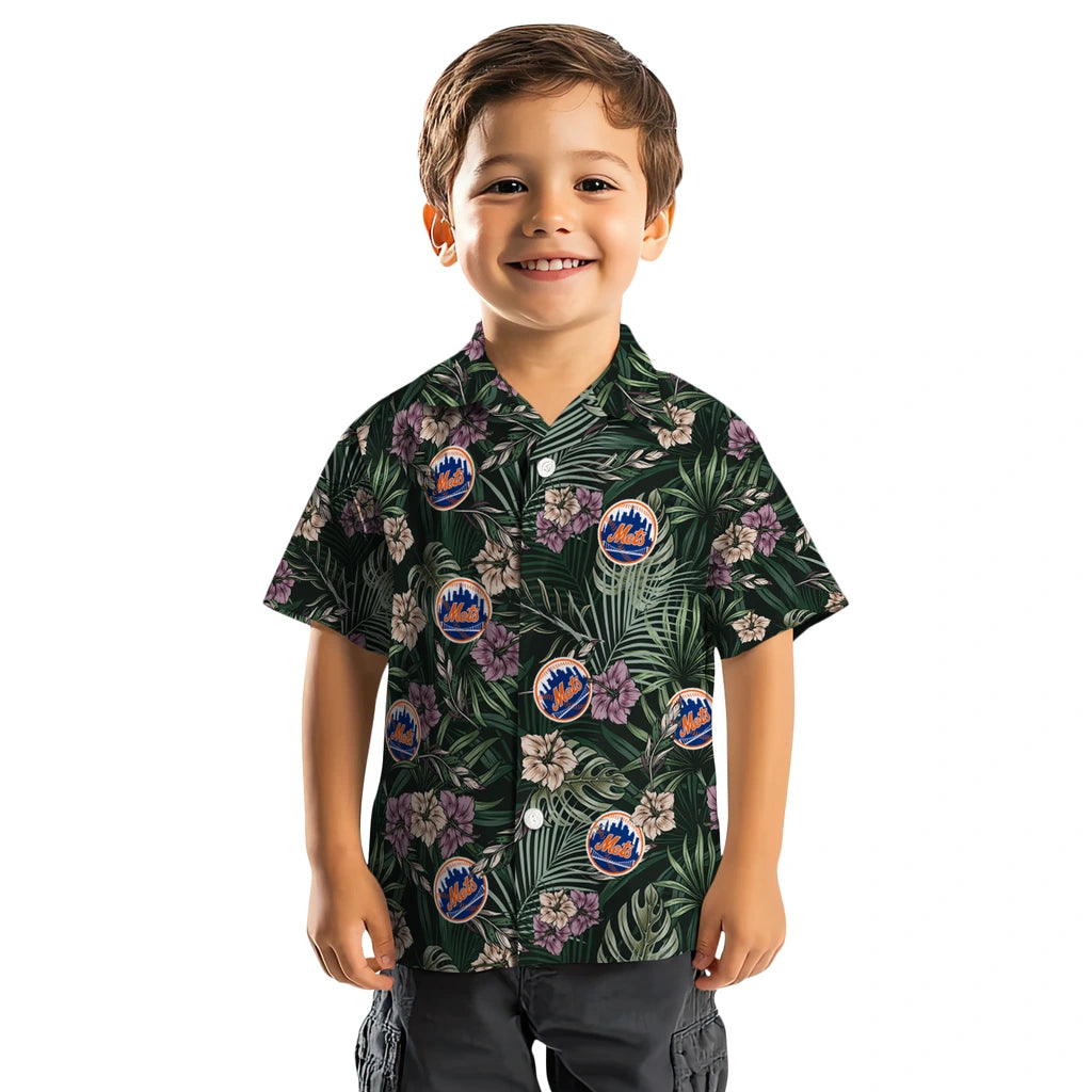 New York Mets Hawaiian Shirt - Hibiscus Leaves Pattern | Moonbestprint