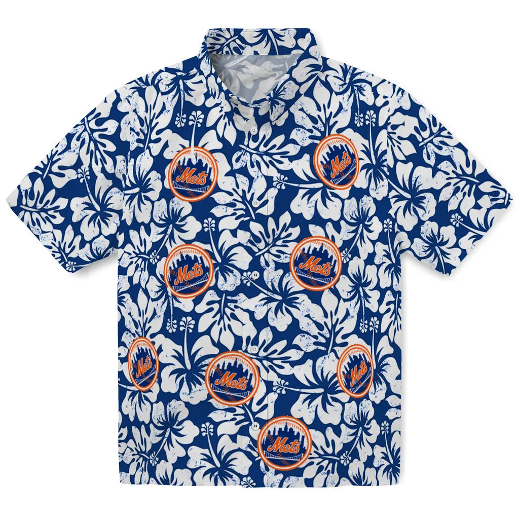 New York Mets Hawaiian Shirt - Hibiscus Motif | Moonbestprint