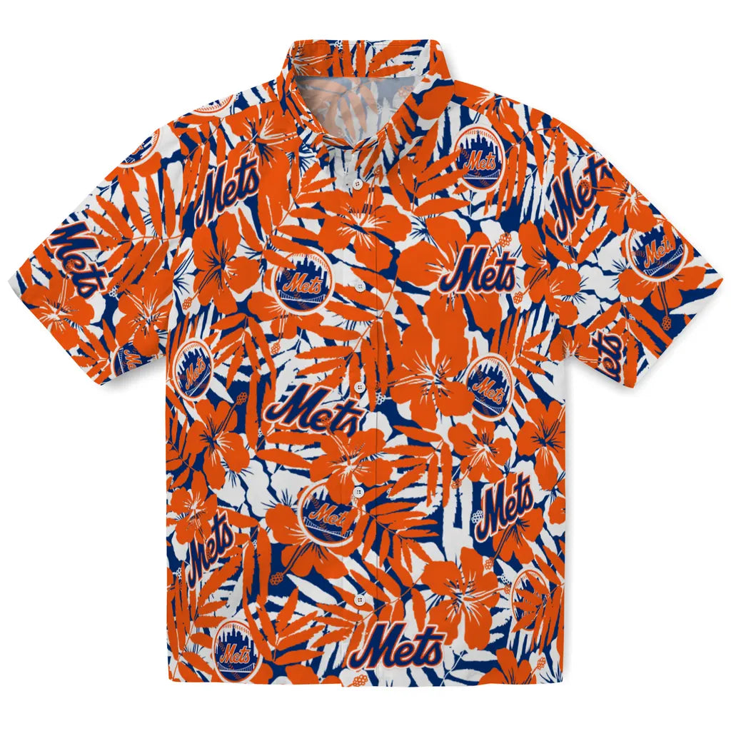 New York Mets Hawaiian Shirt - Hibiscus Overlay | Moonbestprint